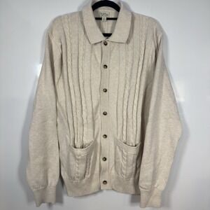 J Crew Cable Knit Cardigan Mens XL Old Money Fisherman Chunky Quiet Luxury Cream